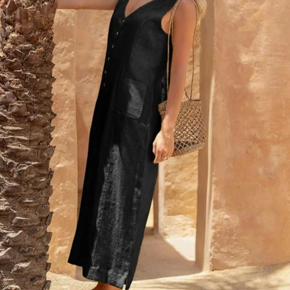 Cotton/Linen Blend Button Down Jumpsuit - Picture 5 of 8